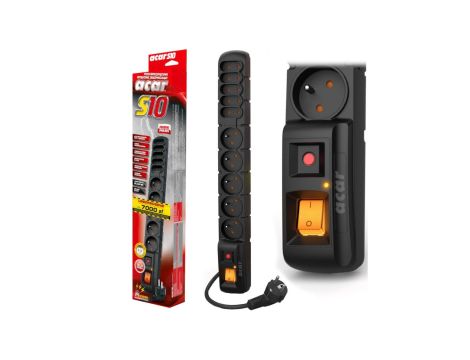 Przedłużacz przeciwprzepięciowy 5-gniazd z/u ACAR S10 5m czarny