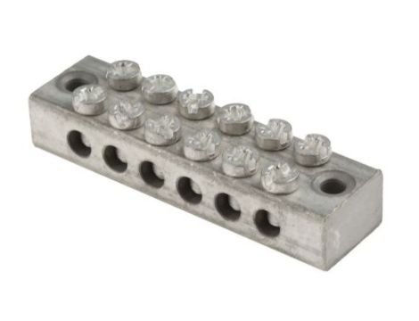 Listwa zaciskowa uziemienia, 0 → 16 AWG, l. żył: 6, zakończenie: Wkręcane, Mosiądz