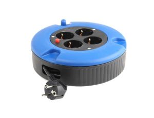 5m Przedłużacz bębnowy 5m 1,5 mm 4 gniazda 10A 230 V AC CEE 7/7 niemieckie Schuko/francuskie Czarny PVC Typ F -