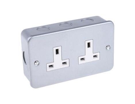 Gniazdo wtykowe podwójne natynkowe kolor Szary W budynkach, 13A, IP20 230V ac