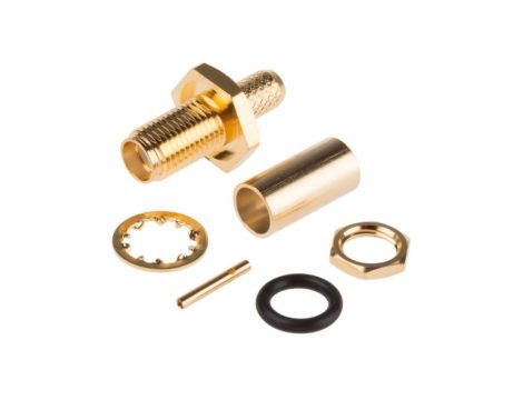 Złącze koncentryczne, 50, 0 to 12.4GHz, Żeński, Połączenie zagniatane, Montaż w przegrodzie