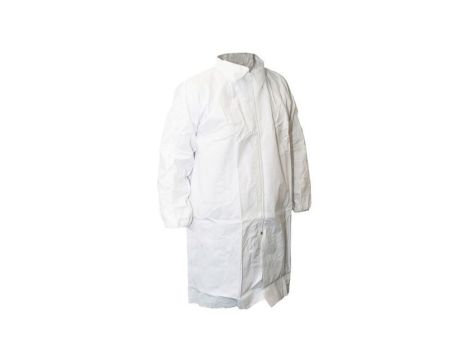 Fartuch laboratoryjny, Unisex, Biały, rozmiar: XL, Pomieszczenia sterylne, Zamek błyskawiczny, Polipropylenowe,