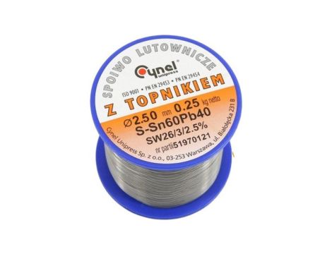 Cyna lutownicza spoiwo lutownicze topnikiem 2,5mm 250g SN60PB40 SN60PB40