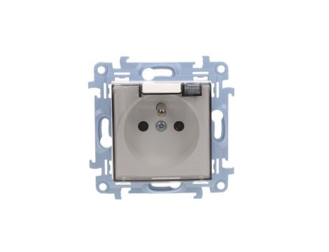 Simon 10 Gniazdo pojedyncze IP44 z uszczelką z przesłonami torów prąd. klapka w kolorze transparentnym, szybkozłącza, biały 16A.