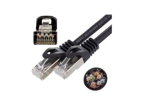 Patchcord S/FTP kat.6A PiMF kabel sieciowy LAN 2x RJ45 linka PoE czarny 0,5m NEKU
