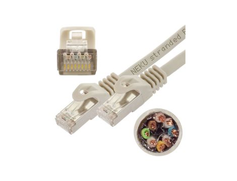 Patchcord S/FTP kat.7 PiMF kabel sieciowy LAN 2x RJ45 linka PoE szary 15m NEKU