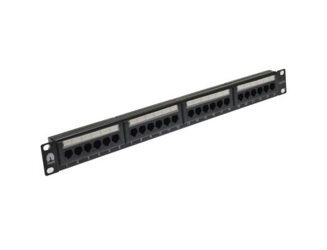 Patch panel RACK 19 kat.5e 24p UTP 1U czarny NEKU