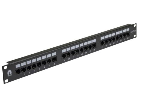 Patch panel RACK 19 kat.5e 24p UTP z półką 1U czarny NEKU