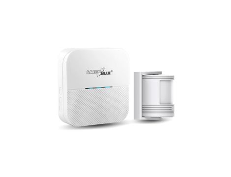 Sygnalizator wejścia bezprzewodowy GreenBlue, czujnik ruchu, 52 melodie, biały, 230V, max 8 czujników, GB212