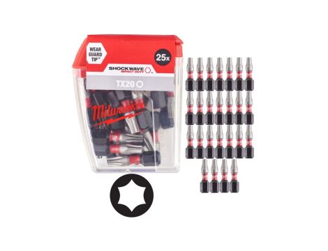 Bity udarowe do wkrętarki TORX TX20 25mm 1/4 SHOCKWAVE 25szt MILWAUKEE