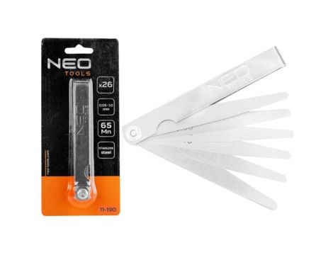 Szczelinomierz 26 listków (0,04-0,63mm) 65MN stal nierdzewna 11-190