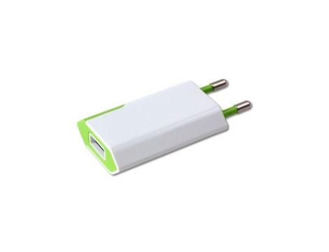 Sieciowa Ładowarka 100-240V - USB 5V 1A Slim Biało-Zielona