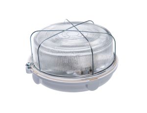 Oprawa SAUNA-7061N, E27, 100W, biała-bakelit, klosz przeźroczysty-szkło, IP54, siatka metalowa A2810