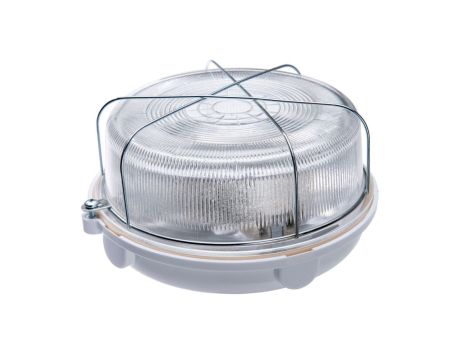 Oprawa SAUNA-7061N, E27, 100W, biała-bakelit, klosz przeźroczysty-szkło, IP54, siatka metalowa A2810