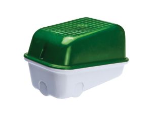 Oprawa SKOŚNA-7041S, E27, 60W, biała-bakelit, klosz zielony-poliwęglan, IP54, IK10, oprawa sygnalizacyjna A1300-P4