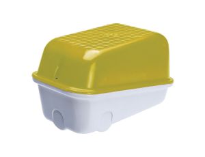 Oprawa SKOŚNA-7041S, E27, 60W, biała-bakelit, klosz żółty-poliwęglan, IP54, IK10, oprawa sygnalizacyjna A1300-P3