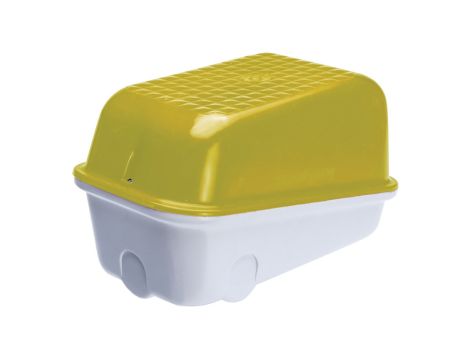 Oprawa SKOŚNA-7041S, E27, 60W, biała-bakelit, klosz żółty-poliwęglan, IP54, IK10, oprawa sygnalizacyjna A1300-P3