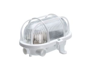 Oprawa kanałowa OVAL-7040T/P, E27, 60W, biała-polipropylen, klosz przeźroczysty-szkło, IP54, siatka plastikowa A1110