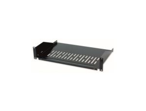 Półka 2U 400mm rack 19, 2 pkt mocowania, perforowana czarna