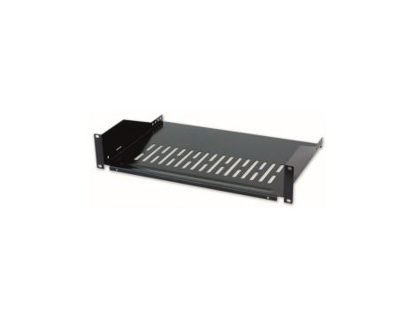 Półka 2U 400mm rack 19, 2 pkt mocowania, perforowana czarna