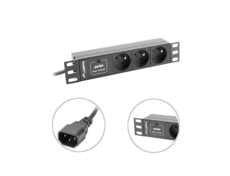 Listwa zasilająca RACK PDU 10 LANBERG 1U 10A 3X 230V PL 2M czarna C14 PDU-03E-0200-IEC-BK