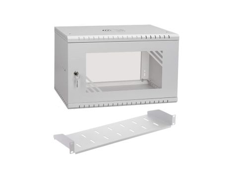 Szafa wisząca RACK 19 6U 350mm szara z półką przeszklona PRO LIGHT