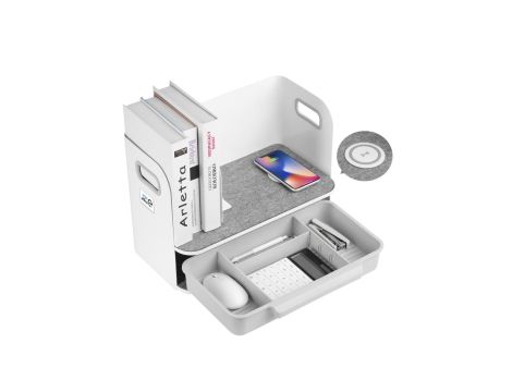 Organizer biurkowy z szufladą i ładowarką bezprzewodową Ergo Office, biały, max. 10kg, ER-441