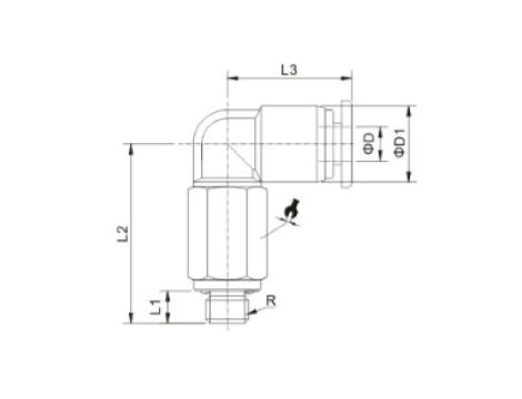 Złączka wtykowa kątowa obrotowa przedłużona G 1/2 GZ do węża fi 6 mm, tworzywo sztuczne