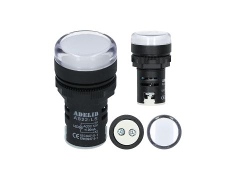 Lampka kontrolna sterownicza biała LED fi:22 12V