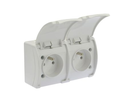Gniazdo hermetyczne podwójne 2x 2P+Z natynkowe IP44 białe Koala 162-01 61.380