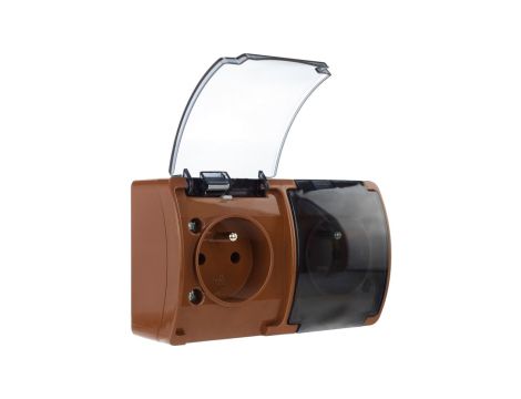 Gniazdo hermetyczne podwójne 2x 2P+Z natynkowe IP44 brązowe / przezroczyste Koala 162-52 61.386