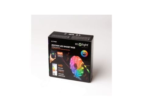 ZESTAW LED SMART TUYA MUZYCZNY 5050 30 diod/m 36W 12V IP20 RGB /TAŚMA 5050 5m+STEROWNIK RGB+ ZASILACZ 12V + PILOT/ EC79989