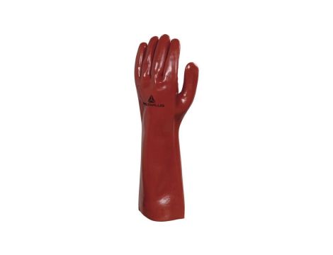 Rękawice chemiczne z PVC na wkładzie z dżerseju całkowicie powlekane wysoka odporność chemiczna dł. 40 cm kolor czerwony rozmiar