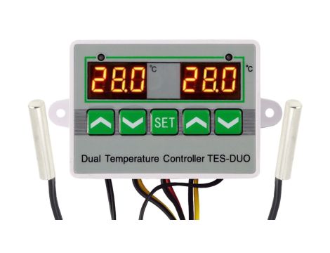 Regulator temperatury - termostat cyfrowy alarm 2x1 podwójny TES-DUO-24V
