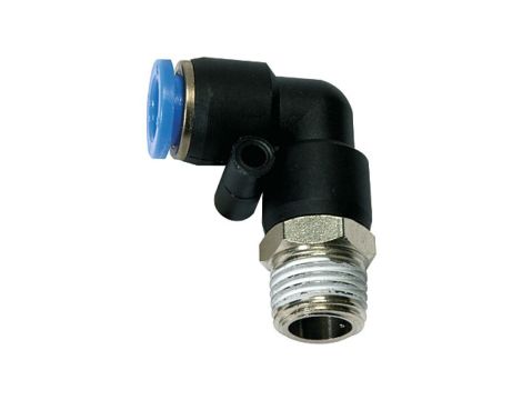 Złączka pneumatyczna wtykowa kątowa obrotowa do węża fi 10 mm, R 1/4 GZ, tworzywo sztuczne