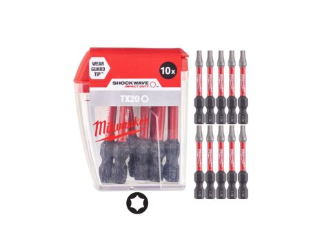 Bity udarowe do wkrętarki TORX TX20 50mm 1/4 SHOCKWAVE 10szt MILWAUKEE