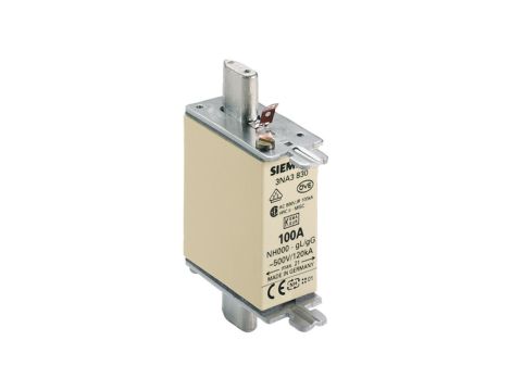 Wkładka topikowa NH000 100A gG 500V wersja standard zaczepy nieizolowane 3NA3830