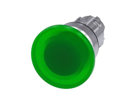 Przycisk grzybkowy podświetlany 22mm okrągły metal błyszczący zielony 40mm z samopowrotem 3SU1051-1BD40-0AA0