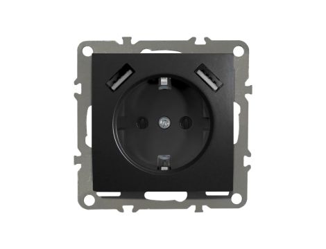QUADRA Gniazdo SCHUKO +2x USB 2.1A czarne matowe