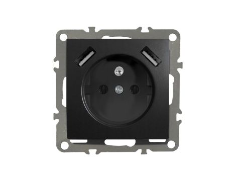 QUADRA Gniazdo z/u + 2x USB 2.1A czarne matowe