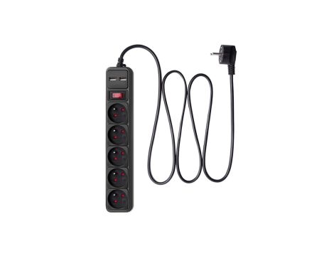 Listwa przeciwprzepięciowa Akyga AK-SP-05U 5 gniazd CEE 7/5 (Typ E) 2x USB-A 1.8 m