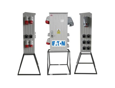 Rozdzielnica elektryczna budowlana na stojaku (8x2P+Z, 2x16A/5P, 2x32A/5P, 1x63A/5P) RB40x80-K160-01228Z-P0