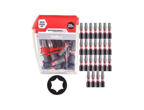 Bity udarowe do wkrętarki TORX TX25 25mm 1/4 SHOCKWAVE 25szt MILWAUKEE