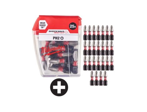 Bity udarowe do wkrętarki PH2 25mm 1/4 SHOCKWAVE 25szt MILWAUKEE