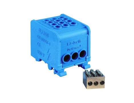 Odgałęźnik instalacyjny 1-torowy (3x16mm/3x16mm) LZ1*16/16/16 mocowanie na TS 35, niebieski 84170003