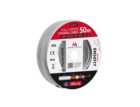 Kabel koncentryczny Maclean, Przewód antenowy satelitarny, RG6 1.02CU+4.8FPE+CU/P+32*0.12CU+6.8PVC, 50M, MCTV-471