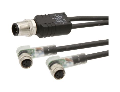 Kabel połączeniowy Y, 0,3 m, 2x M8 żeński (gniazdo) 3-pinowy kątowy, 1x M12 męski (złącze), VK030E82