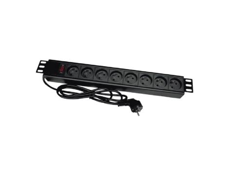Listwa zasilająca rack 19 cali PDU gniazdo 8 x CEE 7/5 wtyk CEE 7/7 z wyłącznikiem, kabel 3m