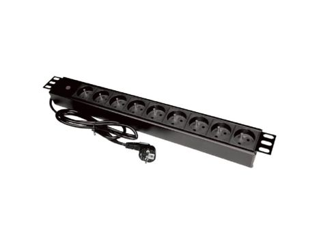 Listwa zasilająca rack 19 cali PDU gniazdo 9 x CEE 7/5 wtyk CEE 7/7 z diodą LED, kabel 3m