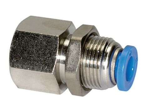 Złączka pneumatyczna wtykowa grodziowa R 1/8 GW do węża fi 12 mm, mosiądz niklowany